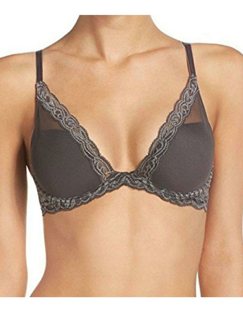 Natori Feathers Plunge Bra in Charcoal